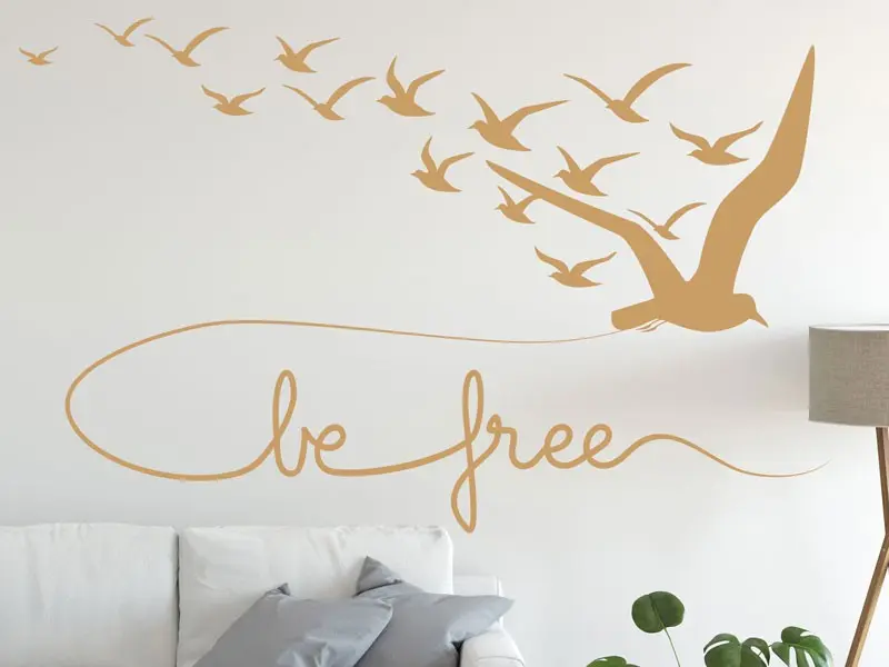 Sticker mural Stickers Oiseaux Oiseaux Be free résultat en situation gros plan Sticker Oiseaux Be free