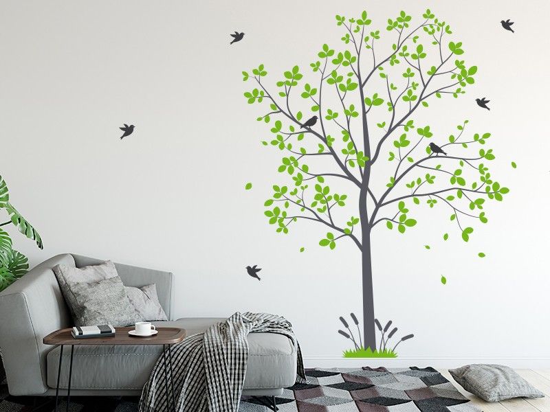 Sticker mural Arbre oiseaux 6 résultat en situation