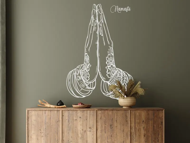 Sticker mural Symboles et Figuress Signe de Mains Namasté résultat en situation Stickers Signe de Mains Namasté