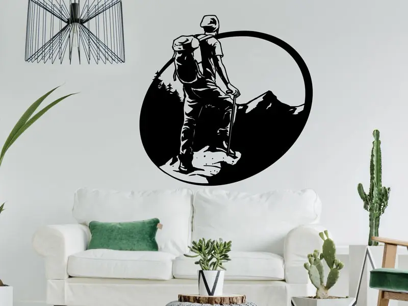 Sticker mural Silhouettes Silhouette Randonneur résultat en situation Sticker Silhouette Randonneur