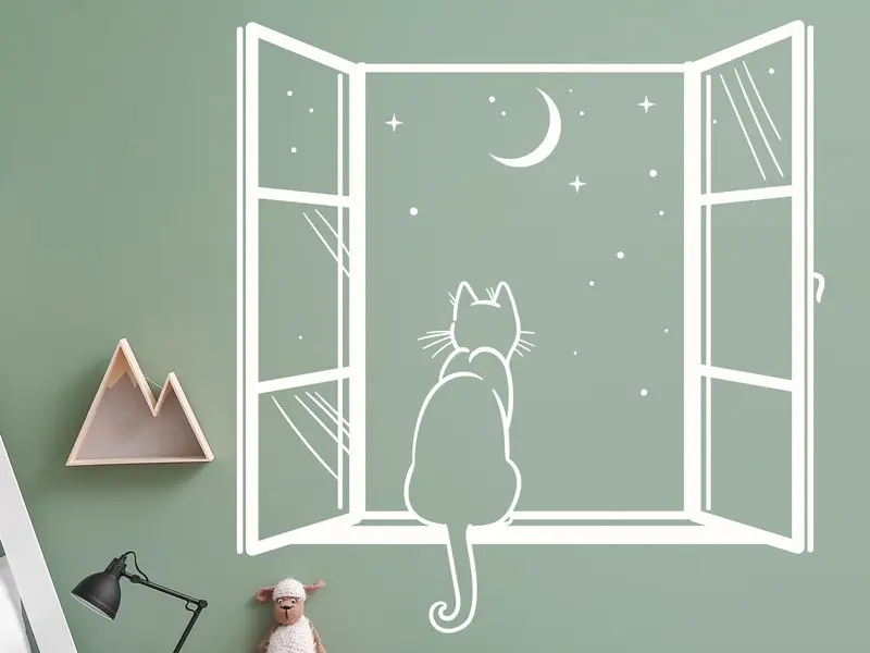 Sticker mural Animaux Chat à la Fenêtre résultat en situation gros plan Sticker Chat à la Fenêtre