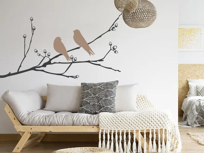 Sticker mural Branches Branche Oiseaux 6 résultat en situation Sticker Branche Oiseaux 6