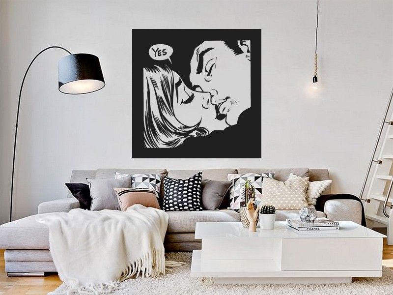 Sticker mural Pop Art Kiss résultat en situation