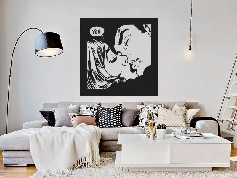 Sticker mural Pop Art Pop Art Kiss résultat en situation Sticker Pop Art Kiss