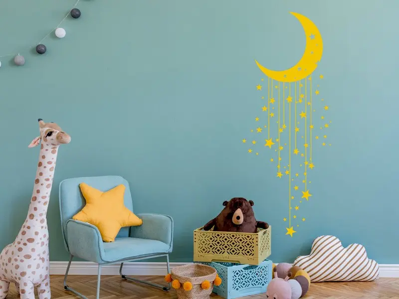 Sticker mural Féerique Lune étoilée résultat en situation Sticker Lune étoilée