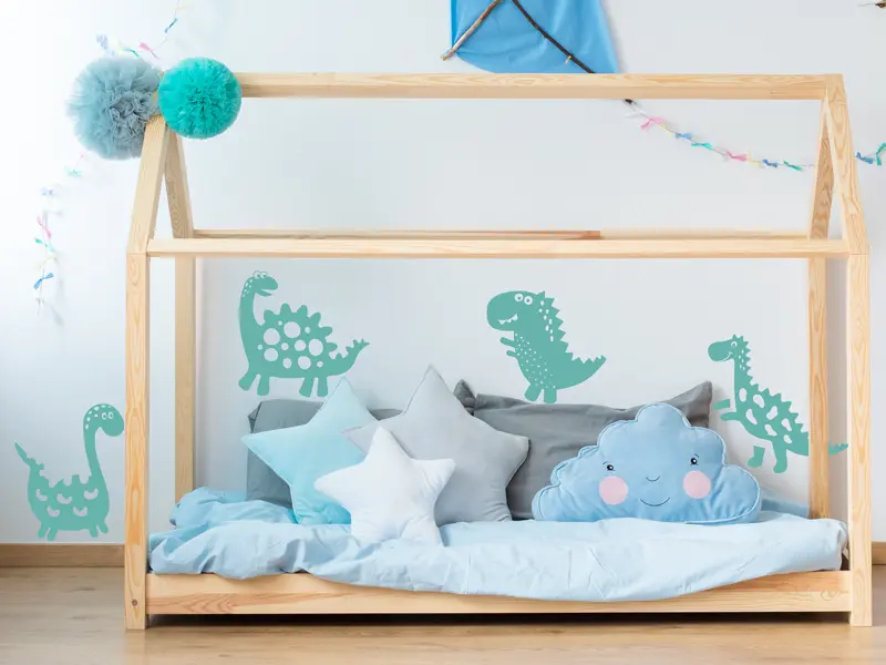 Sticker mural Dinosaures Pack 4 Dinosaures résultat en situation Sticker Pack 4 Dinosaures