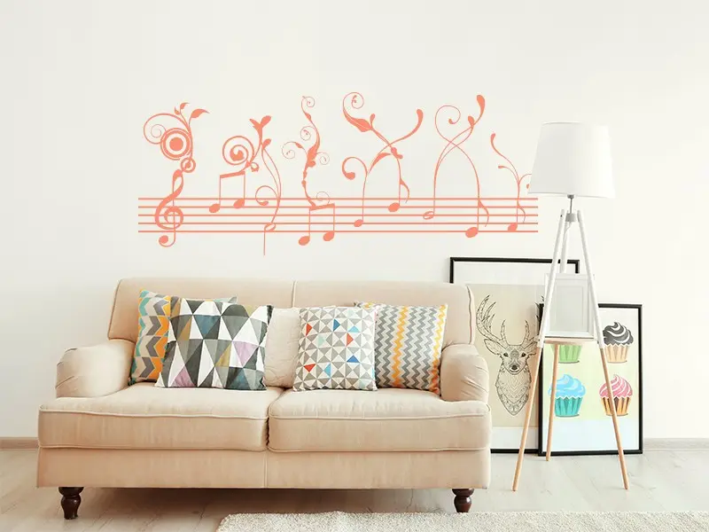 Sticker mural Partitions & Notes Partition Musique Florale résultat en situation Sticker Partition Musique Florale