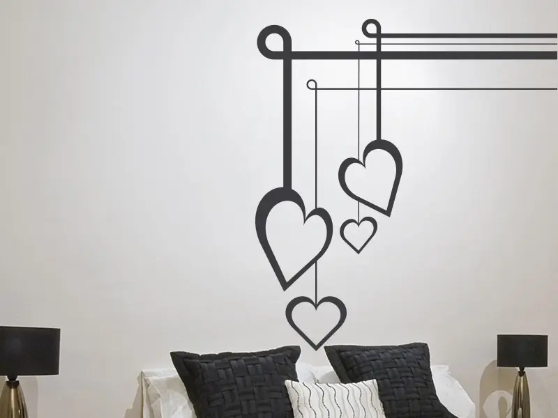 Sticker mural Saint Valentin Coeurs Suspendus résultat en situation gros plan Sticker Coeurs Suspendus