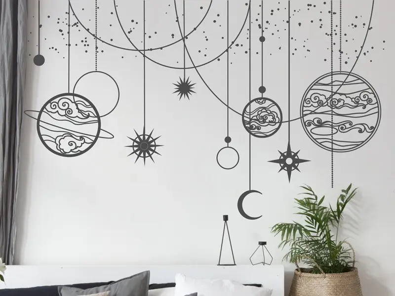 Autocolante de parede Suspensão de planetas e estrelas