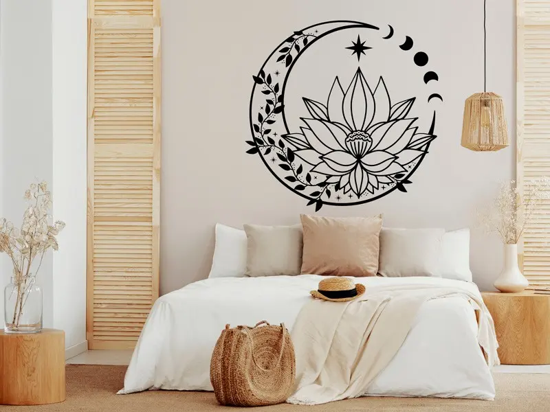 Sticker mural Lune de Lotus Floral résultat en situation