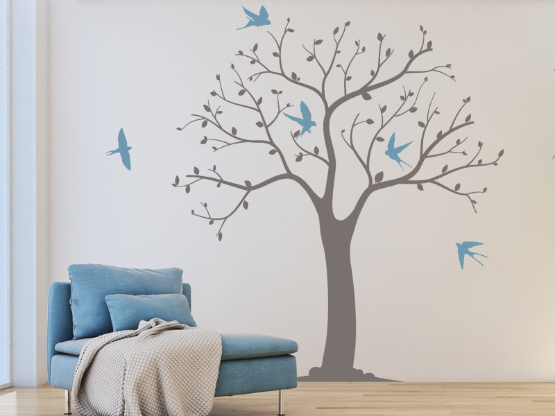 Sticker mural Arbre Oiseaux résultat en situation