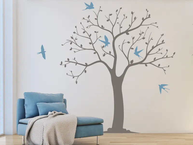 Sticker mural Stickers Arbres Arbre Oiseaux résultat en situation Sticker Arbre Oiseaux