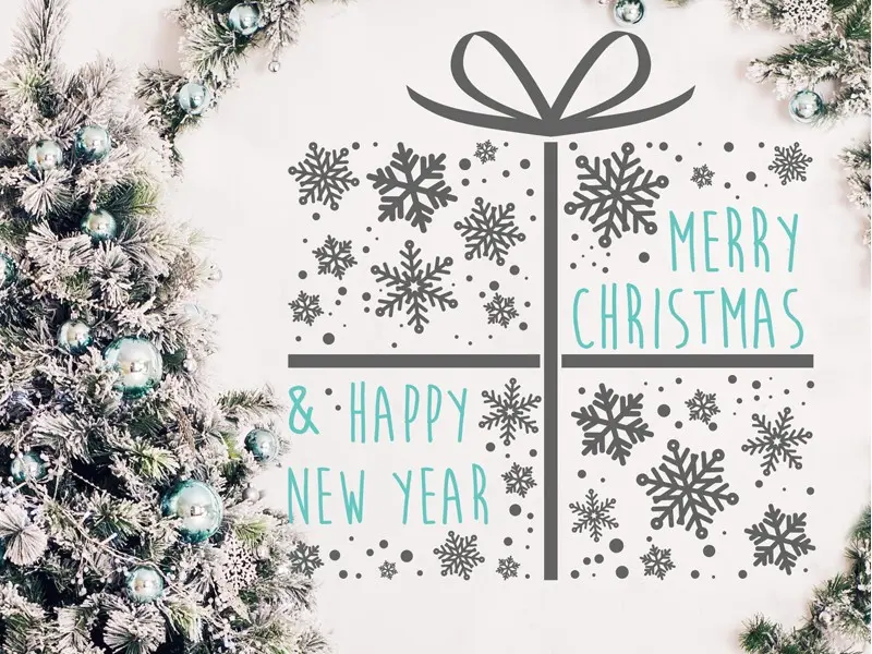 Autocolante Presente de Natal Flocos Vintage résultat en situation gros plan Autocolante Presente de Natal Flocos Vintage