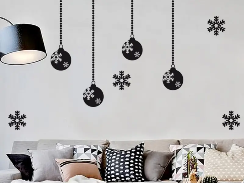 Autocolante Pack Bolas de Natal Flocos résultat en situation gros plan Autocolante Pack Bolas de Natal Flocos