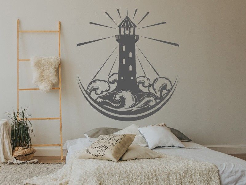 Autocolante de parede Farol e mar tempestuoso