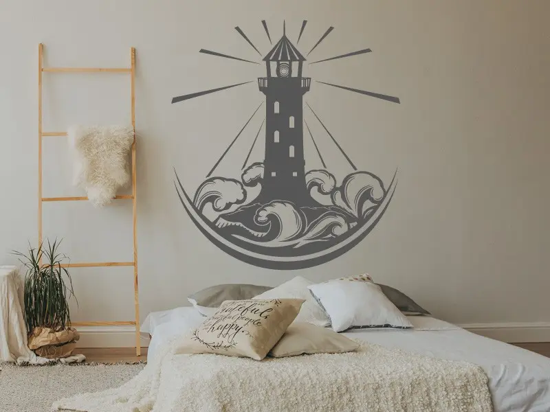 Sticker mural Mers et Océans Phare et mer agitée résultat en situation Sticker Phare et mer agitée