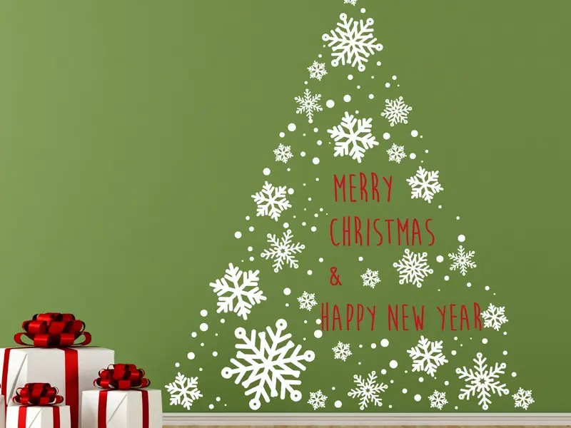 Autocolante Árvore de Natal Flocos Vintage résultat en situation gros plan Autocolante Árvore de Natal Flocos Vintage