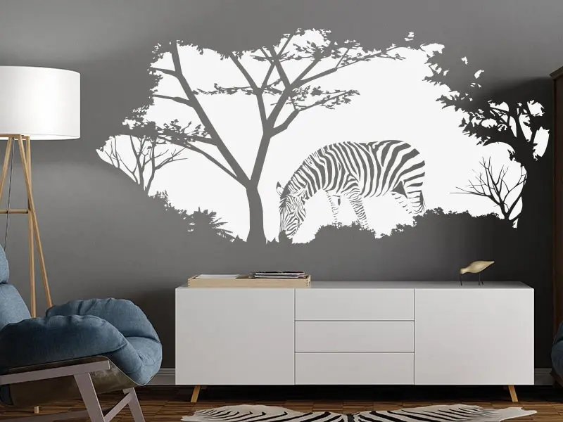 Sticker mural Paysages & Skylines Paysage Afrique Zébre résultat en situation gros plan Sticker Paysage Afrique Zébre