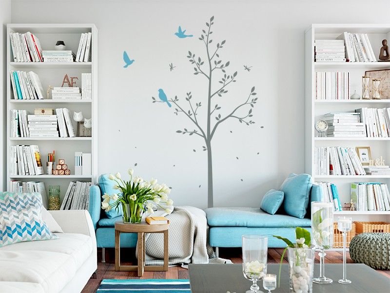 Sticker mural Arbre Oiseaux Libellules résultat en situation