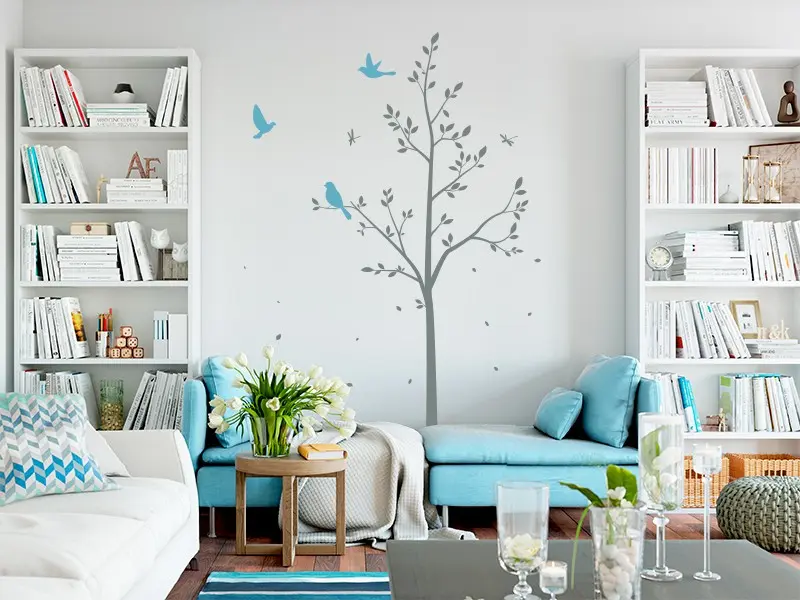 Sticker mural Stickers Arbres Arbre Oiseaux Libellules résultat en situation Sticker Arbre Oiseaux Libellules