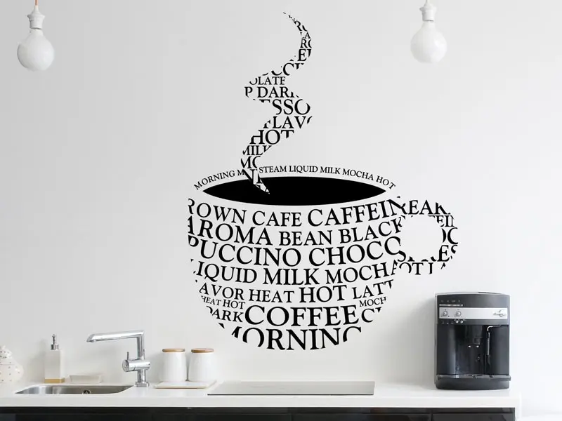 Sticker mural Thé - Café Tasse de Café Texte résultat en situation gros plan Sticker Tasse de Café Texte