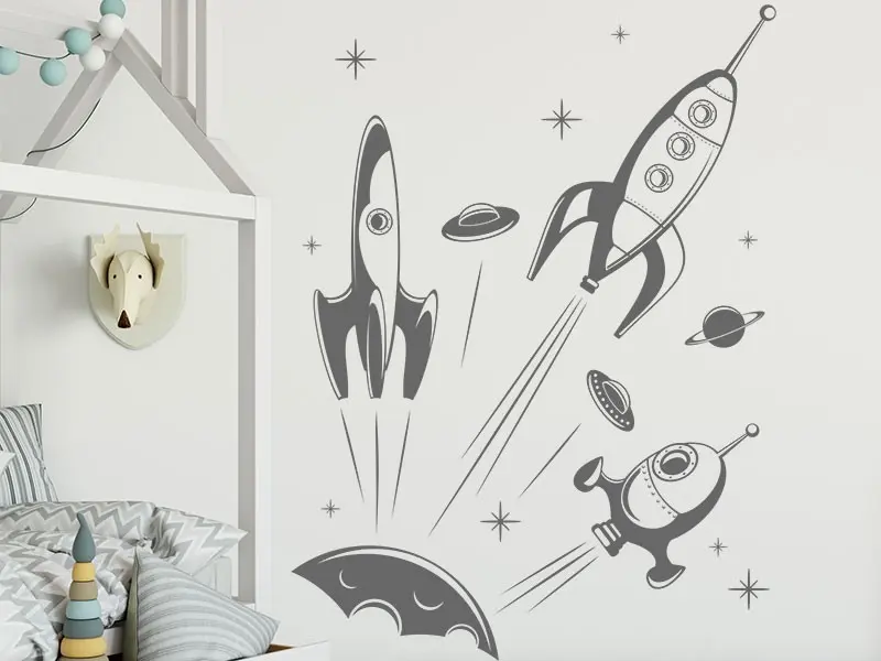 Sticker mural Espace Fusées résultat en situation gros plan Sticker Fusées