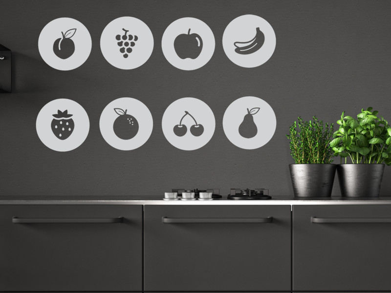 Sticker mural Pack Icones Légumes/Fruits résultat en situation