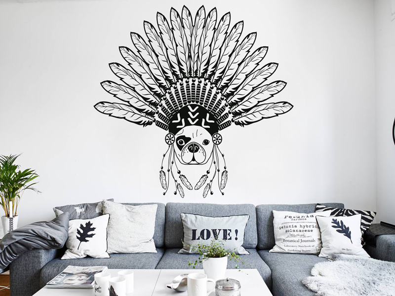 Autocolante de parede Bulldog Indiano Boho