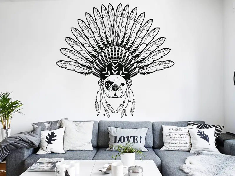 Autocolante de parede Bulldog Indiano Boho Autocolante de parede Bulldog Indiano Boho