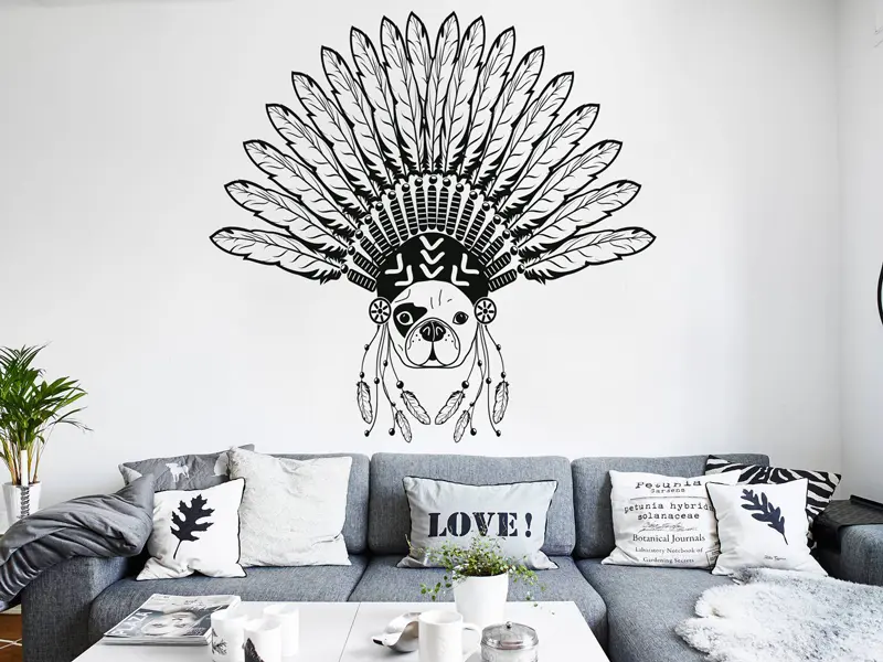 Sticker mural Stickers Animaux Bouledogue Indien Boho résultat en situation Sticker Bouledogue Indien Boho