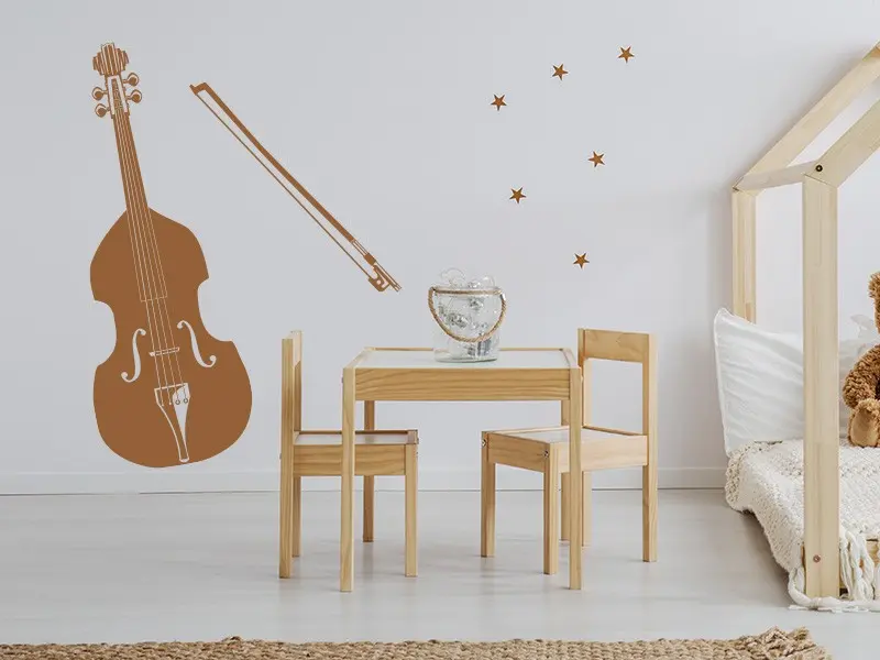 Sticker mural Instruments Instrument Contrebasse résultat en situation Sticker Instrument Contrebasse