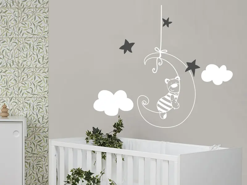 Sticker mural Oursons Ourson sur la lune résultat en situation Sticker Ourson sur la lune