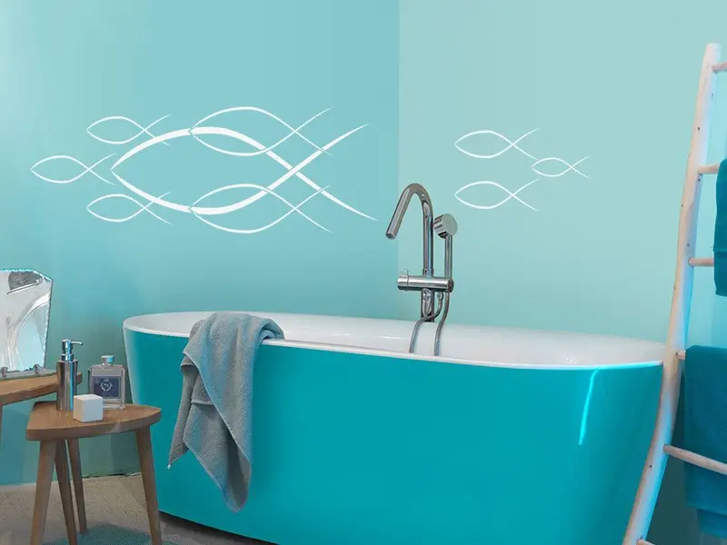 Sticker mural Sous la Mer Banc de poissons résultat en situation Sticker Banc de poissons