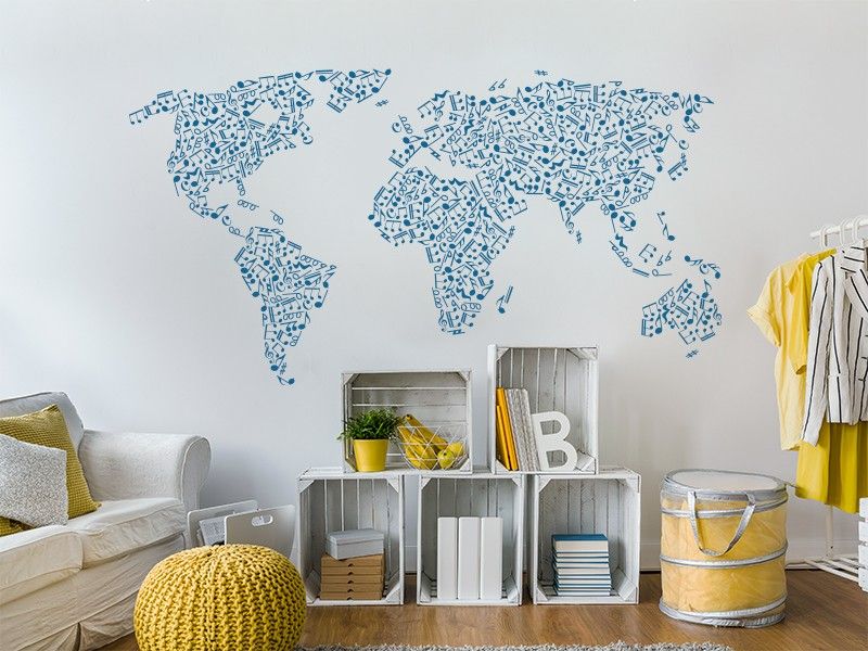 Autocolante de parede Mapa de Mundo Musica