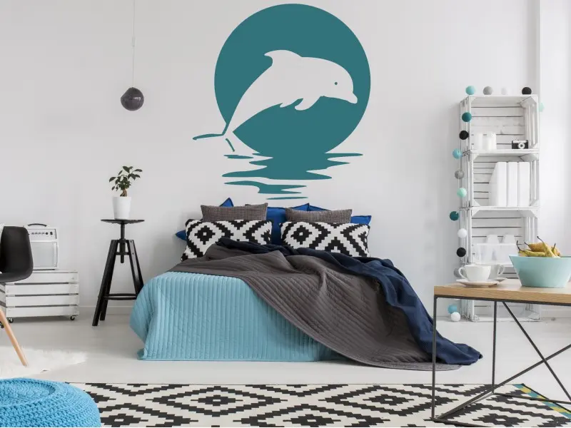 Sticker mural Sous la Mer Dauphin Clair de lune résultat en situation Sticker Dauphin Clair de lune