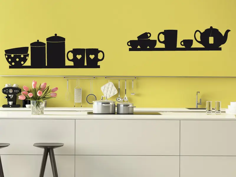 Sticker mural Chef - Ustensiles Étagères Cuisine résultat en situation Sticker Étagères Cuisine