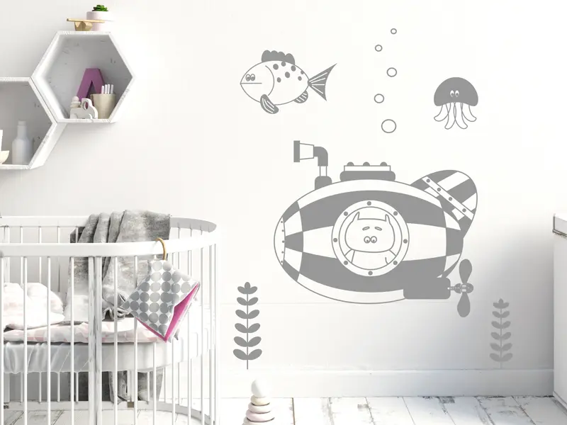 Sticker mural Oursons Ourson Sous-marin résultat en situation Sticker Ourson Sous-marin