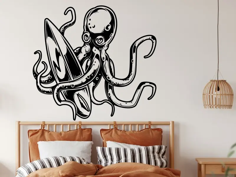 Sticker mural Surf Poulpe planche de surf résultat en situation Sticker Poulpe planche de surf