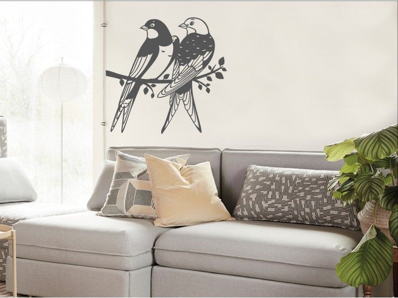 Sticker mural Hirondelles sur une branche résultat en situation