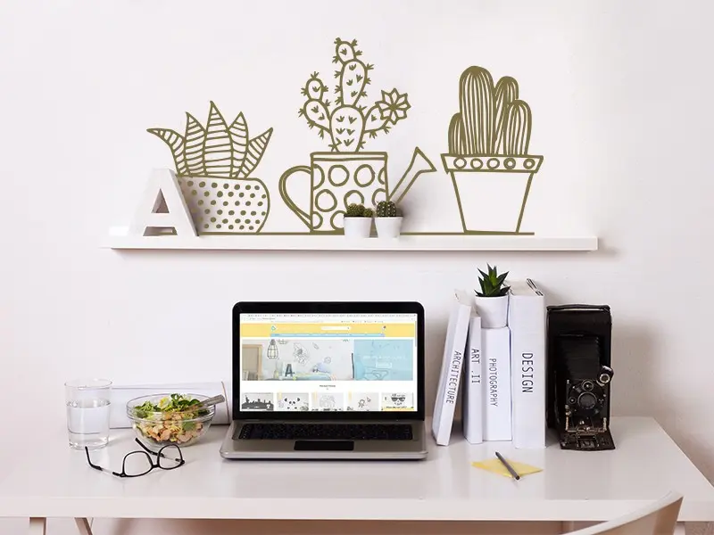 Sticker mural Cactus Pack Cactus Arrosoir résultat en situation Sticker Pack Cactus Arrosoir