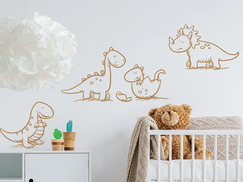 Sticker mural Dinosaures Pack 4 Dinosaures 2 résultat en situation gros plan Sticker Pack 4 Dinosaures 2