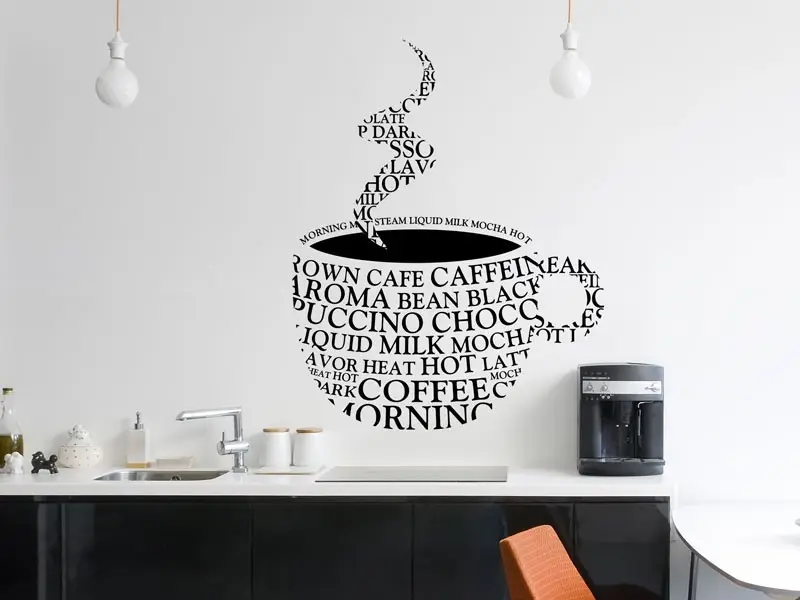 Autocolante de parede Xícara de Café Texto Autocolante de parede Xícara de Café Texto