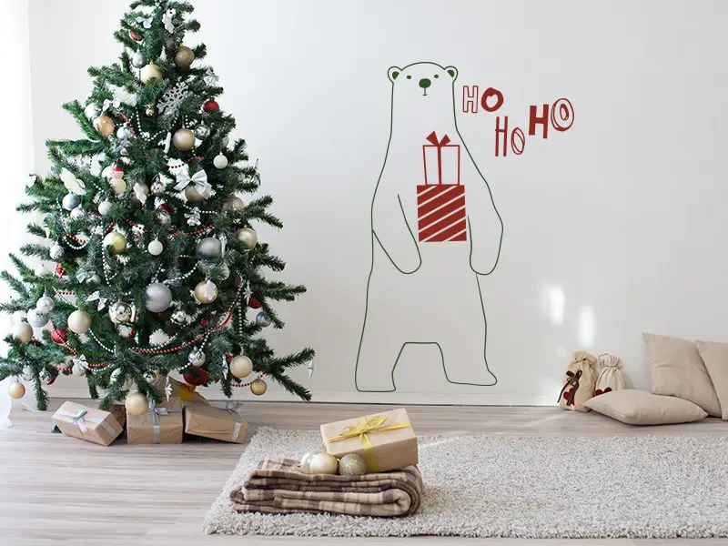 Sticker mural Noël Ours Père Noël résultat en situation Sticker Ours Père Noël