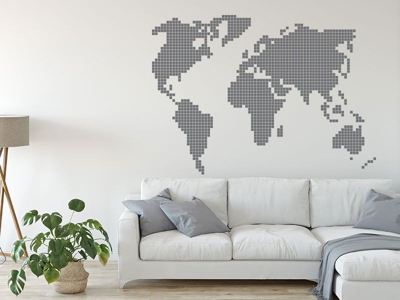 Sticker mural Mappemonde Pixels résultat en situation