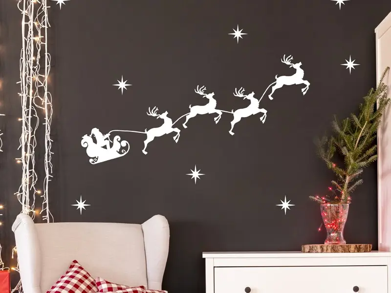 Sticker mural Noël Traineau de Noël Flocons résultat en situation gros plan Sticker Traineau de Noël Flocons