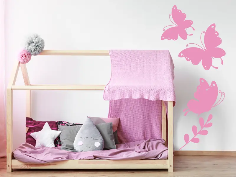 Sticker mural Stickers Papillons Vol Papillons 3 résultat en situation Sticker Vol Papillons 3