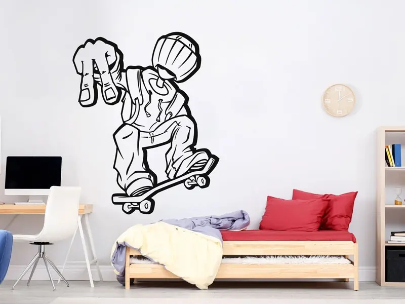 Sticker mural Skate & Ride Skateur Fun résultat en situation Sticker Skateur Fun