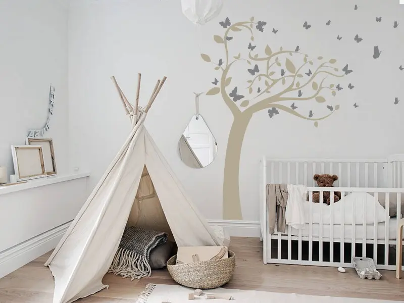 Sticker mural Stickers Arbres Arbre Papillons au Vent résultat en situation Sticker Arbre Papillons au Vent