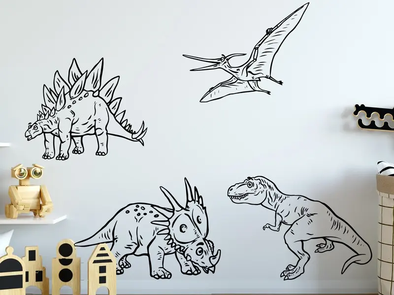 Sticker mural Dinosaures Pack 4 Dinosaures résultat en situation gros plan Sticker Pack 4 Dinosaures