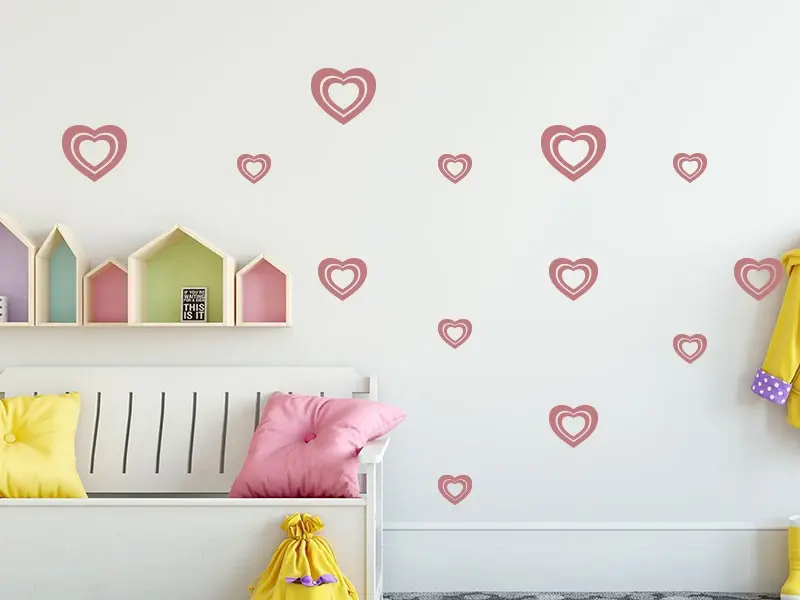 Sticker mural Pack Déco - Tendance Pack 13 Coeurs résultat en situation Sticker Pack 13 Coeurs